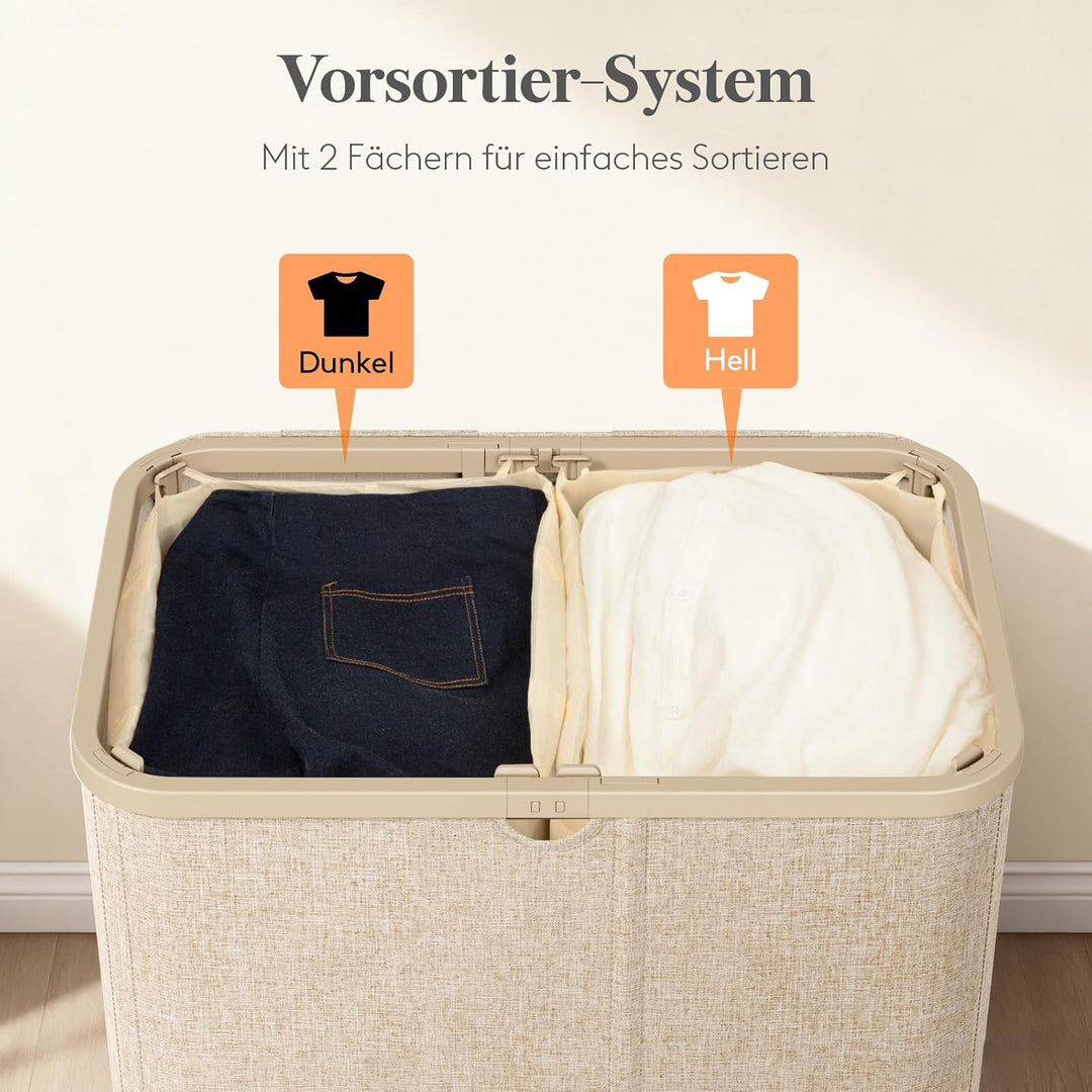 Lifewit Wäschekorb 145L mit Deckel, Grosser Wäschesammler aus Kunststoff, Fächer Wäschebox Laundry B
