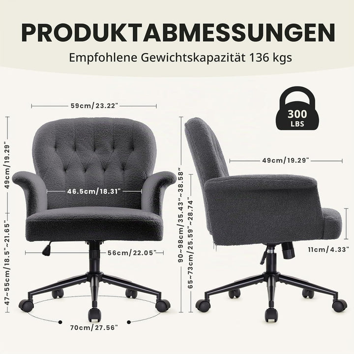 IWMH Schreibtischstuhl, Teddyfell Drehstuhl mit Rollen und Armlehnen, Moderner Höhenverstellbar Home