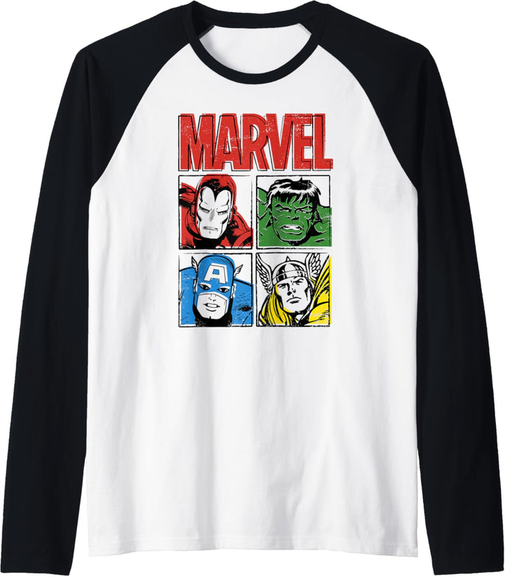 Marvel Vintage Squares Iron Man, Hulk, Captain America, Thor Raglan