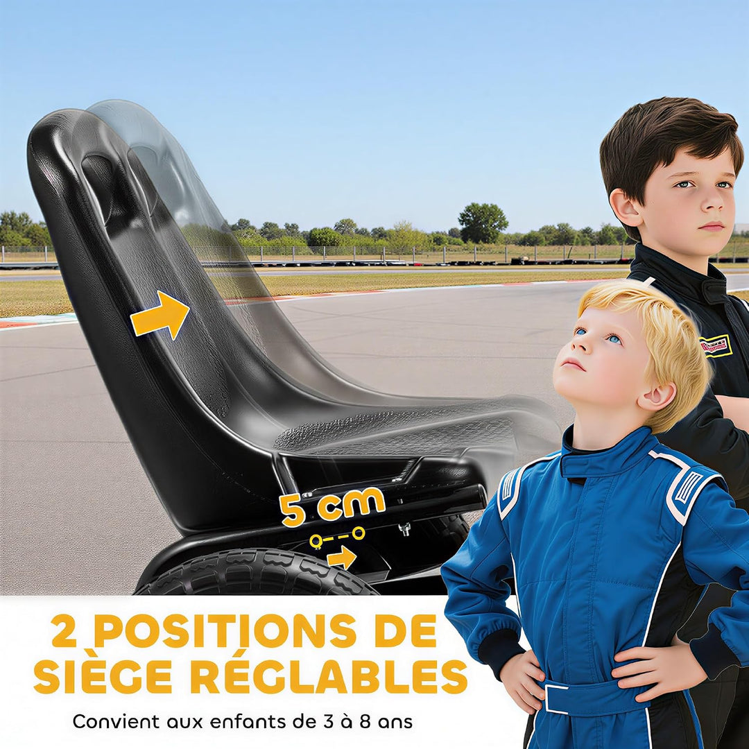 AIYAPLAY Go-Kart Gokart mit Pedalen für Kinder, verstellbarer Sitz, EVA-Reifen, Schwarz | Manuelle K