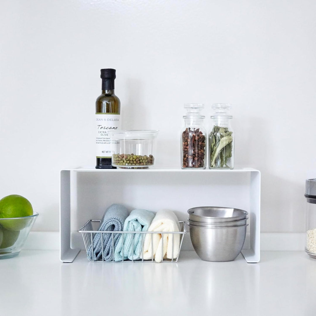 Yamazaki Home Tower Stapelbares Küchenregal – Aufbewahrungs-Organizer, Thekenregal, weiss, S Small W