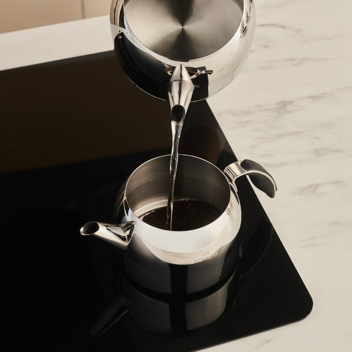 Karaca Stelly Teekannen-Set aus Edelstahl 304 (18/10), 2-teilig, 1 L + 2 L, Glasdeckel, induktionsge