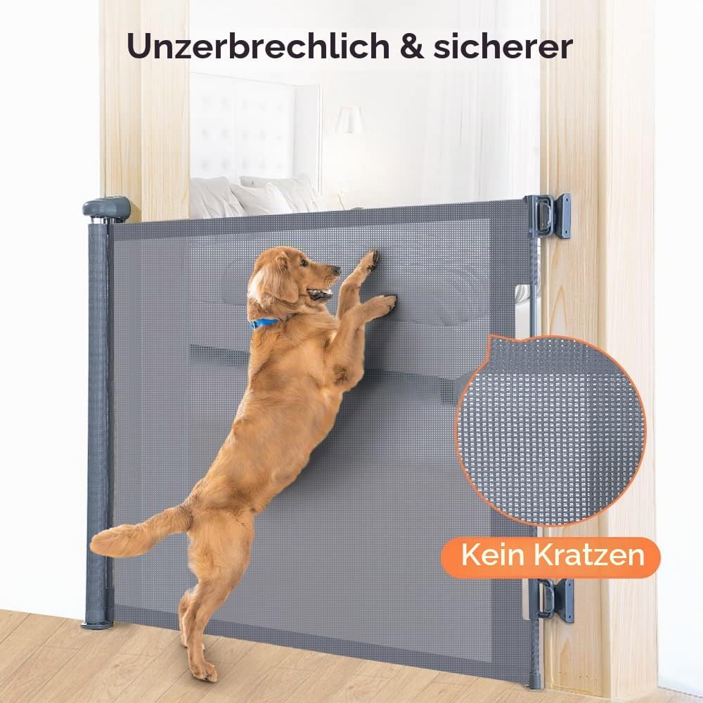 COMOMY Treppenschutzgitter Ausziehbar 0-140cm, Türschutzgitter Rollo für Baby, Katzen und Hunde, Ein