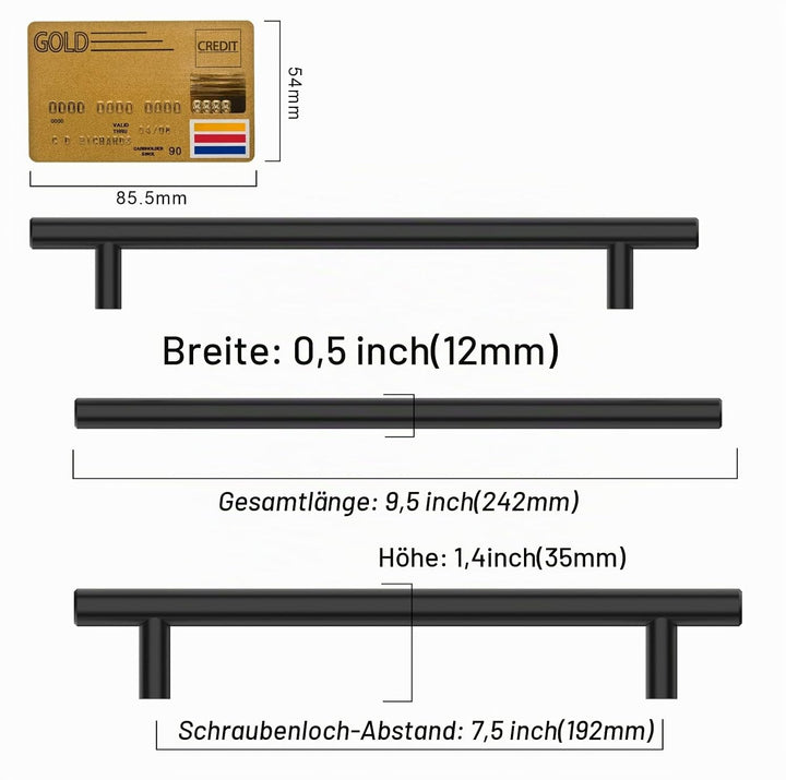 Amerdeco 12 Stück Möbelgriffe Edelstahl Schwarz Schrankgriffe Küchengriffe 192mm Lochabstand Schubla