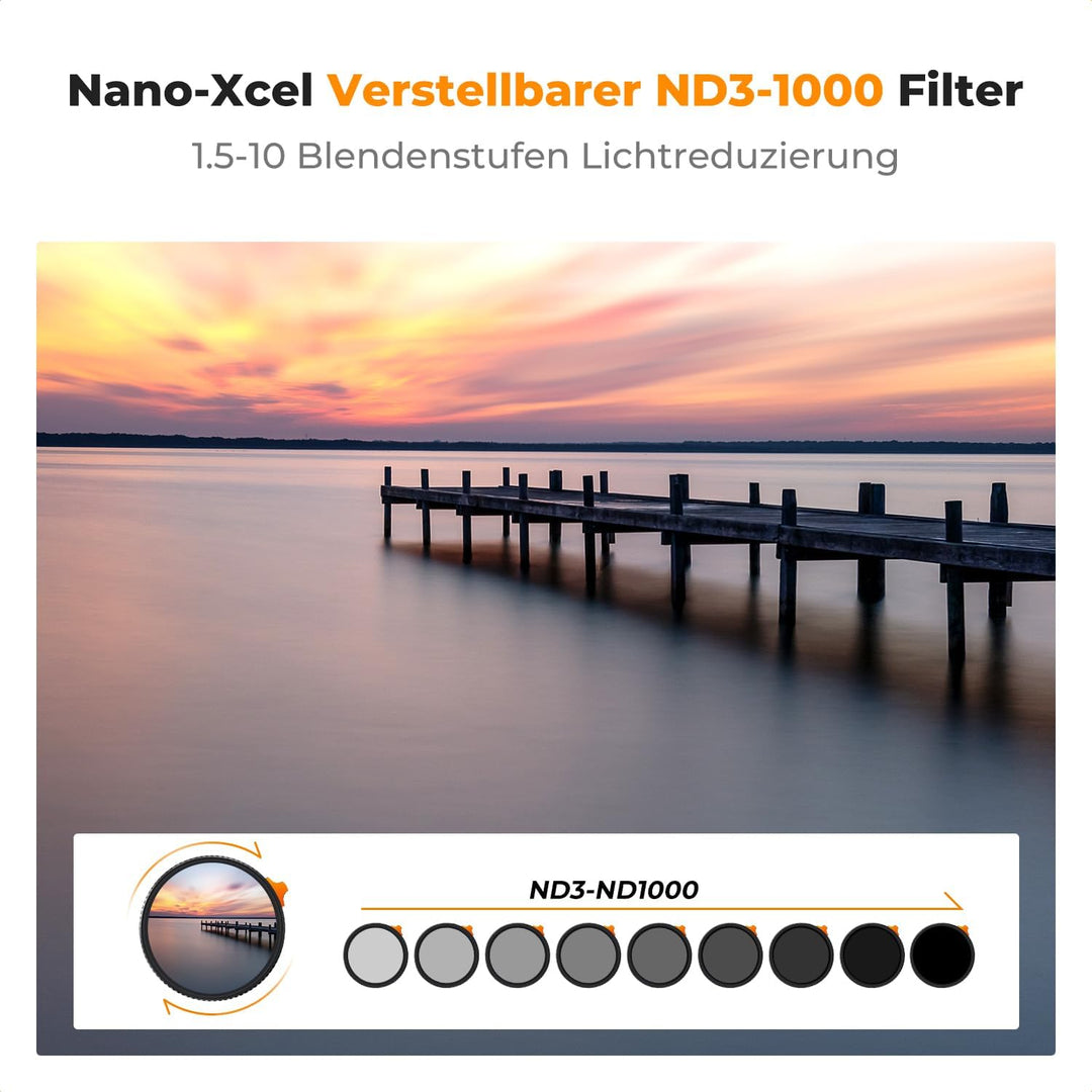 K&F Concept Nano X-Serie Variabler ND Filter ND3-ND1000 Graufilter 67mm(1.5-10 Blendenstufen), 67mm