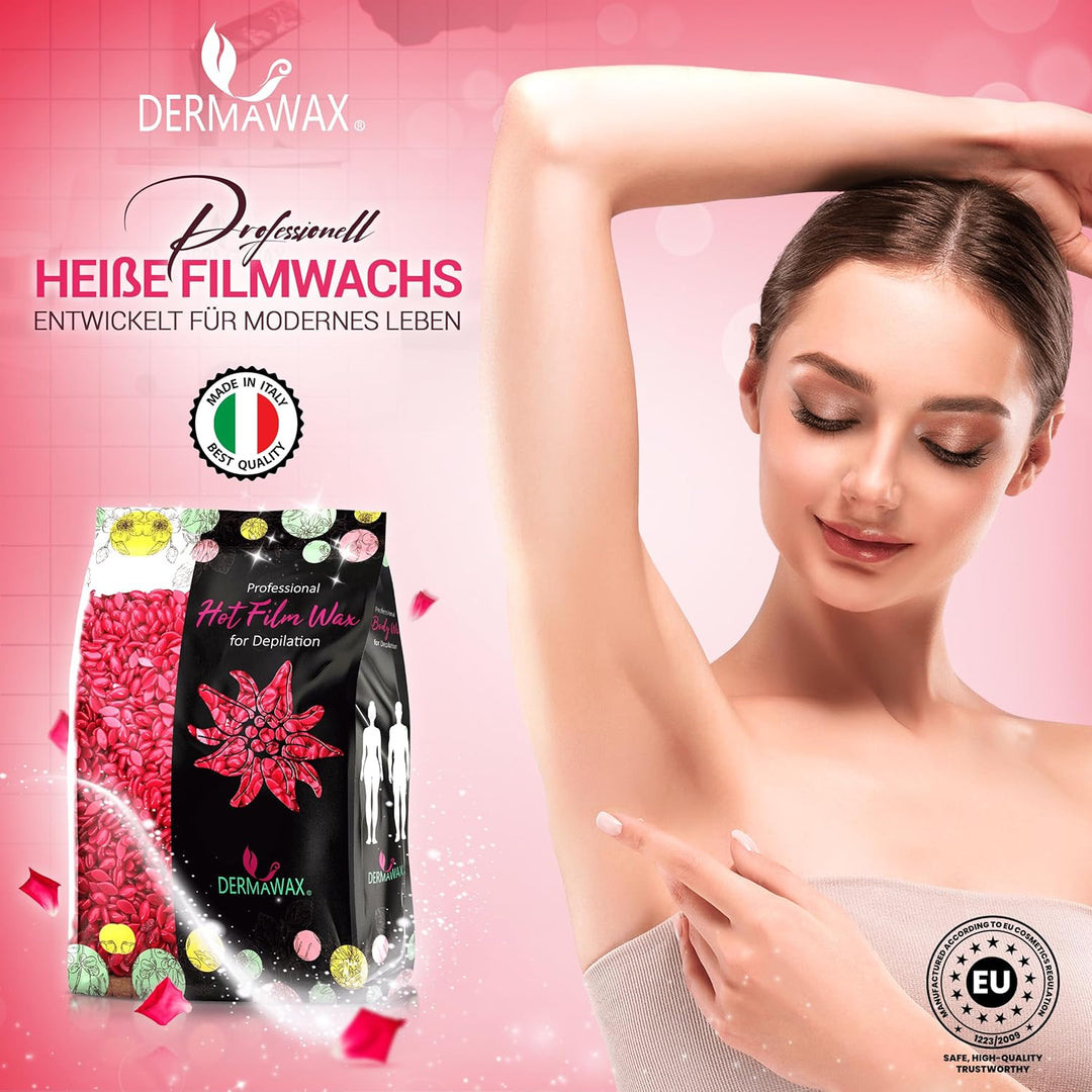 Dermawax Rose Film Wachs mit Kokosnussöl- Heisswachs Waxing Perlen Wachsperlen zur professionellen G