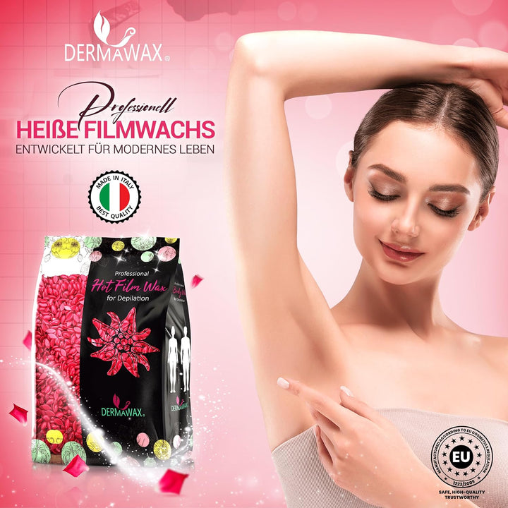 Dermawax Rose Film Wachs mit Kokosnussöl- Heisswachs Waxing Perlen Wachsperlen zur professionellen G