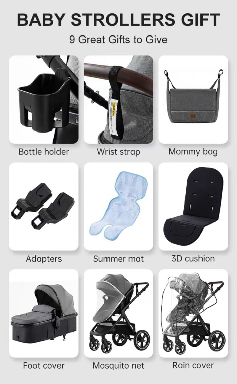 GLOKID Kinderwagen 3 in 1,Reisesysteme, Buggy mit Umkehrbarem Zwei-Wege-Schub,Babywanne Buggy&Sports