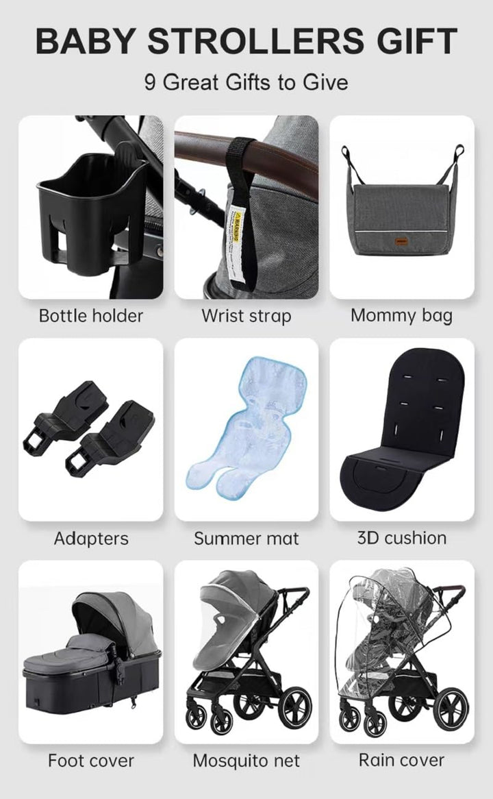 GLOKID Kinderwagen 3 in 1,Reisesysteme, Buggy mit Umkehrbarem Zwei-Wege-Schub,Babywanne Buggy&Sports