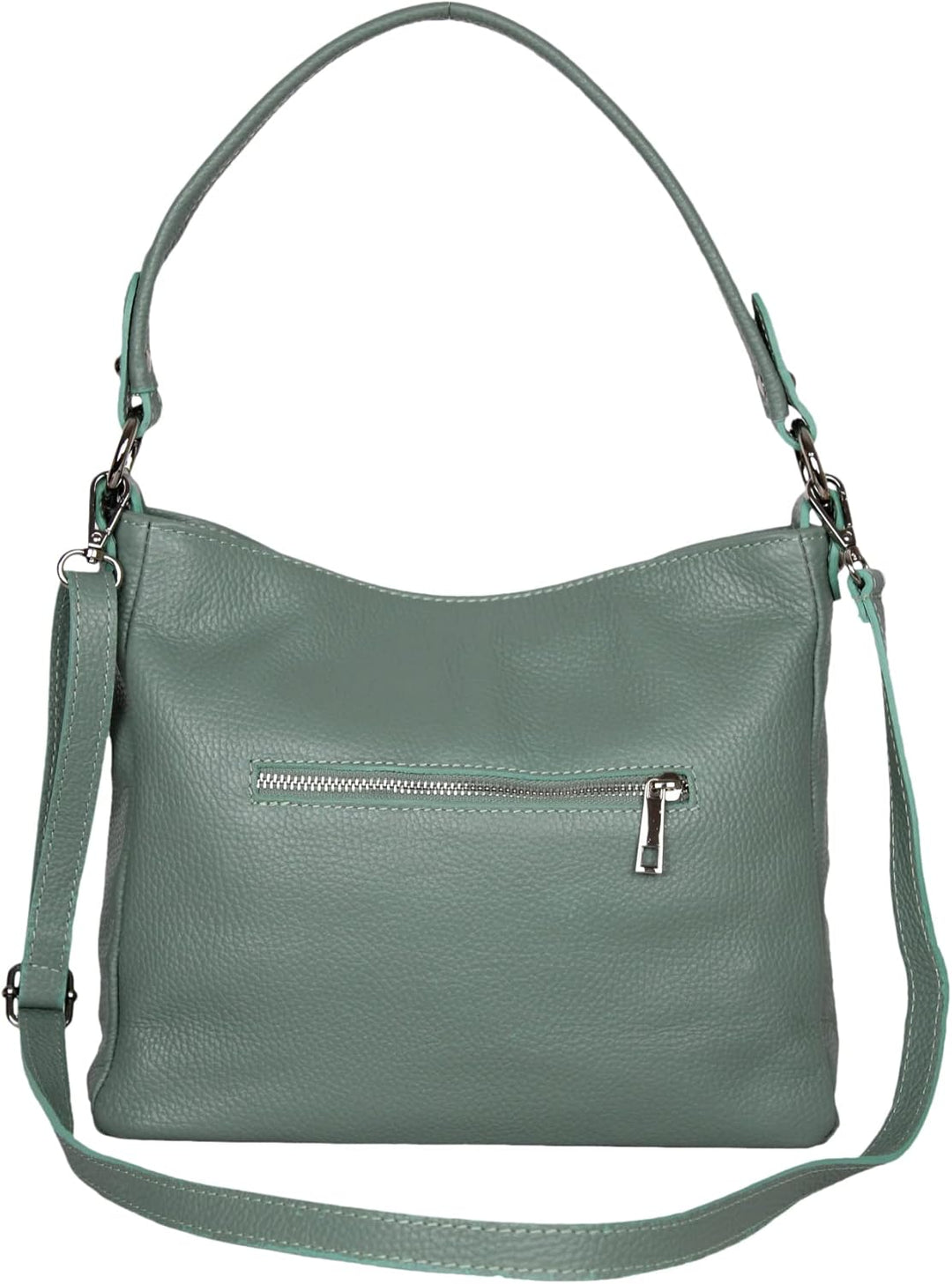 AmbraModa GL35 - Damen Handtasche Schultertasche Umhängetasche aus genarbtem Rindsleder Avocadogrün,