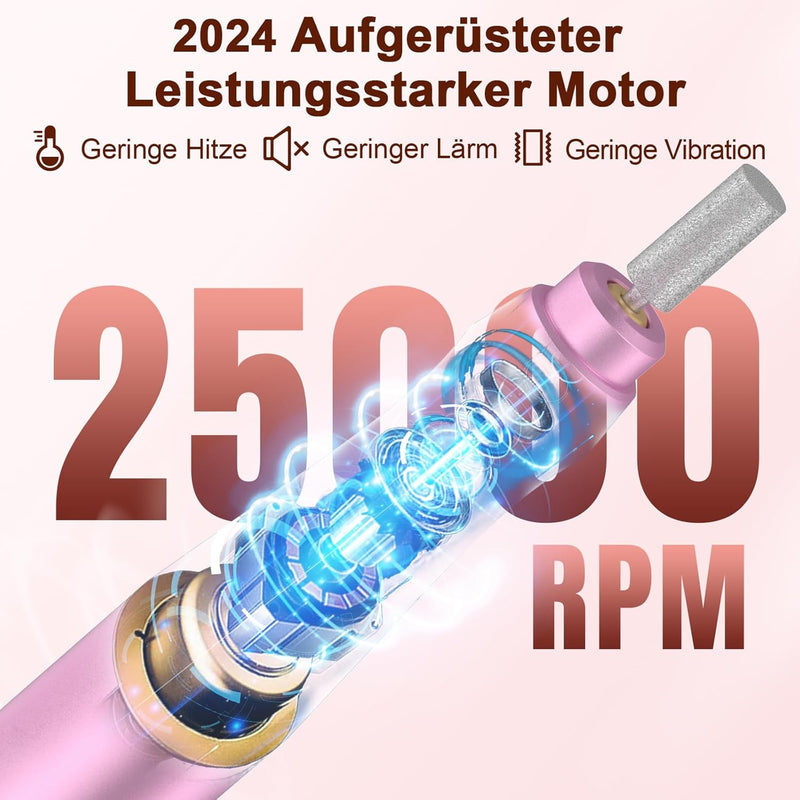 Auriox Nagelfräser Kabellos, 12 in 1 Fräser für Gelnägel 25000 u/min, Akku Elektrische Nagelfeile fü