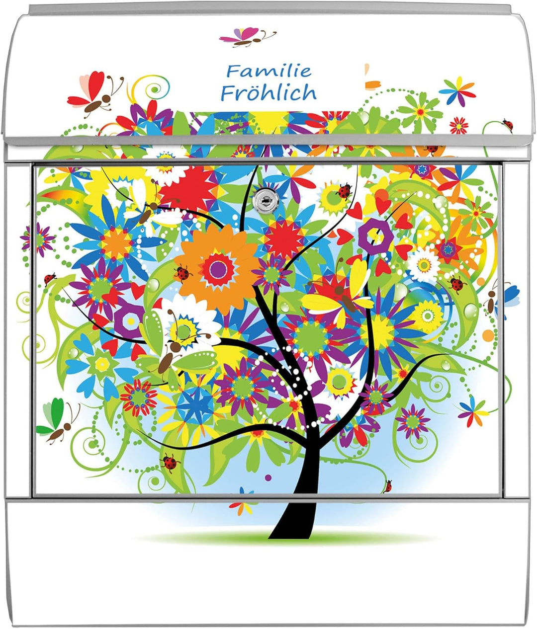 banjado® Design Briefkasten personalisiert Märchenzauberbaum 38,5x46,5x13cm & 2 Schlüssel - Briefkas