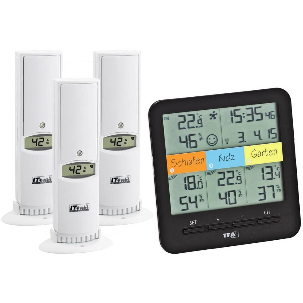 TFA Dostmann Klima Home Hygro-Station 30.3060.01 Funk-Thermo-Hygrometer mit 3 Sendern, Kunststoff, S