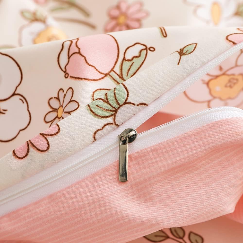YASMENG Bettwäsche 155x220 Blumen Muster Beige Rosa Bettwäsche 3 Teilig Weich Kuschelig Mikrofaser B