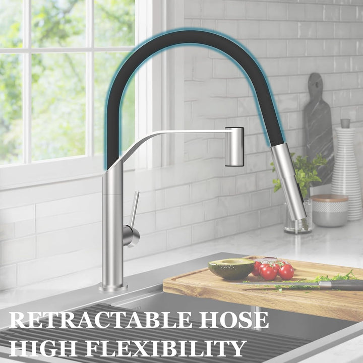 Wasserhahn Küche, Hochdruck Küchenarmatur mit Herausziehbarer Brause, Mischbatterie Küche 360° Schwe
