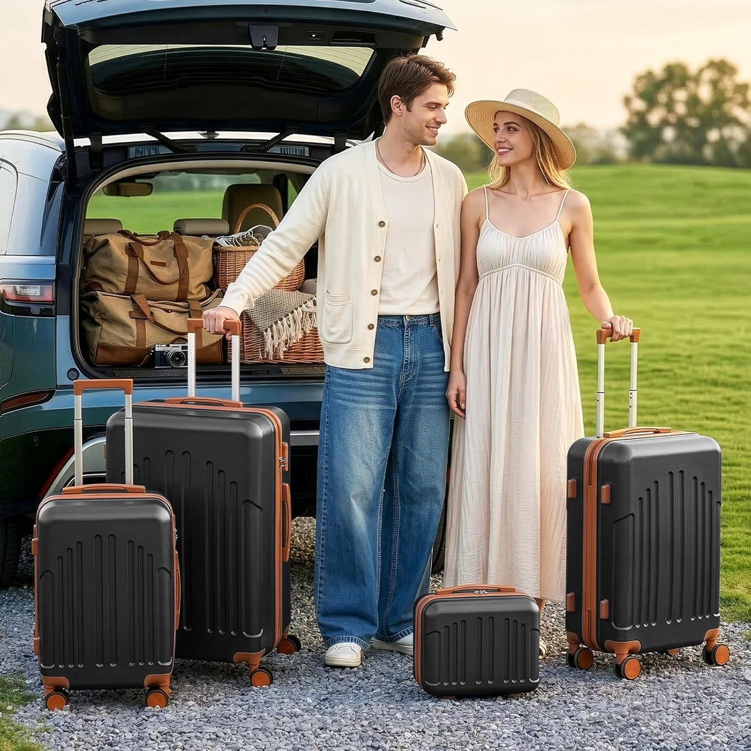 LALAHO Kofferset 4 teilig Hartschale mit Kosmetikkoffer, Koffer Set 4 Stück aus ABS, Reisekoffer mit
