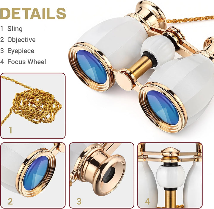 ESSLNB Operngläser 4X30 für Damen Theater Fernglas mit Kette und Tasche Optisches Glas für Oper Konz