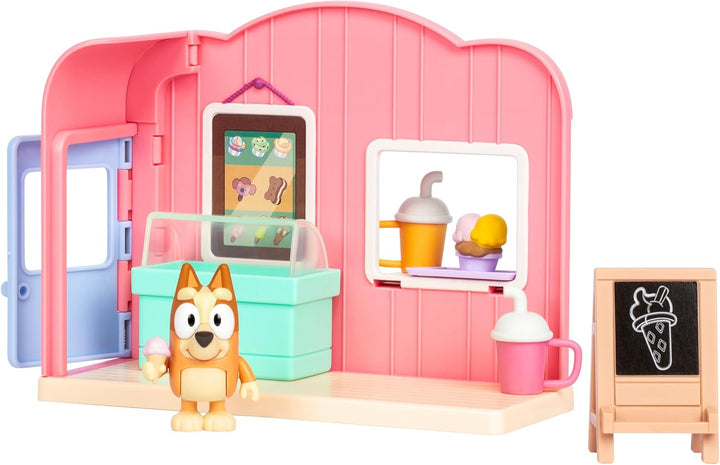 Bluey Mini-Spielsets, Bluey Eisdiele-Spielset, Enthält Bingo-Figur mit beweglichen Gelenken und Zube