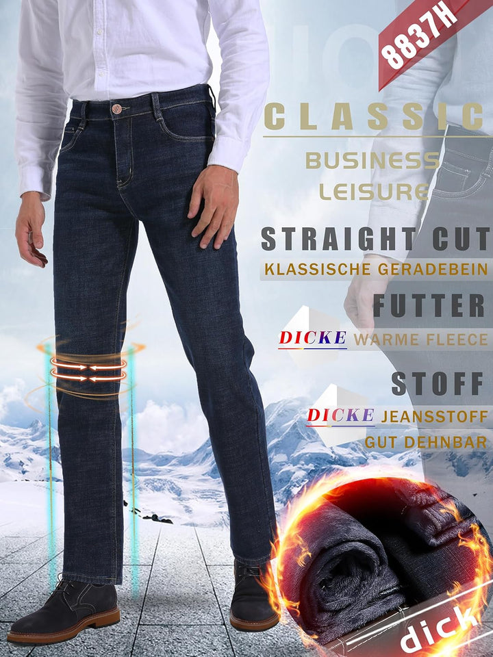 ziilay Thermojeans Herren Thermohose Schneehose gefütterte Winterhose Winterjeans mit Fleece gefütte
