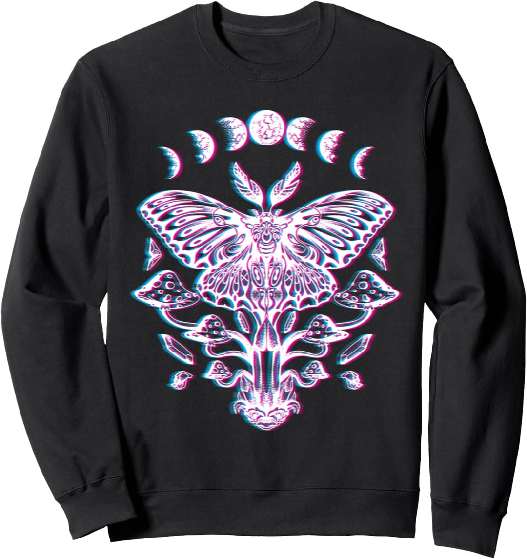 Glitch Mondmotte Mondphasen Kristalle Pilze Sweatshirt
