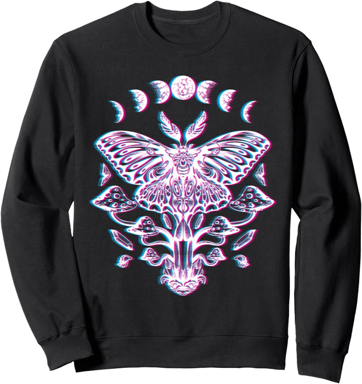 Glitch Mondmotte Mondphasen Kristalle Pilze Sweatshirt