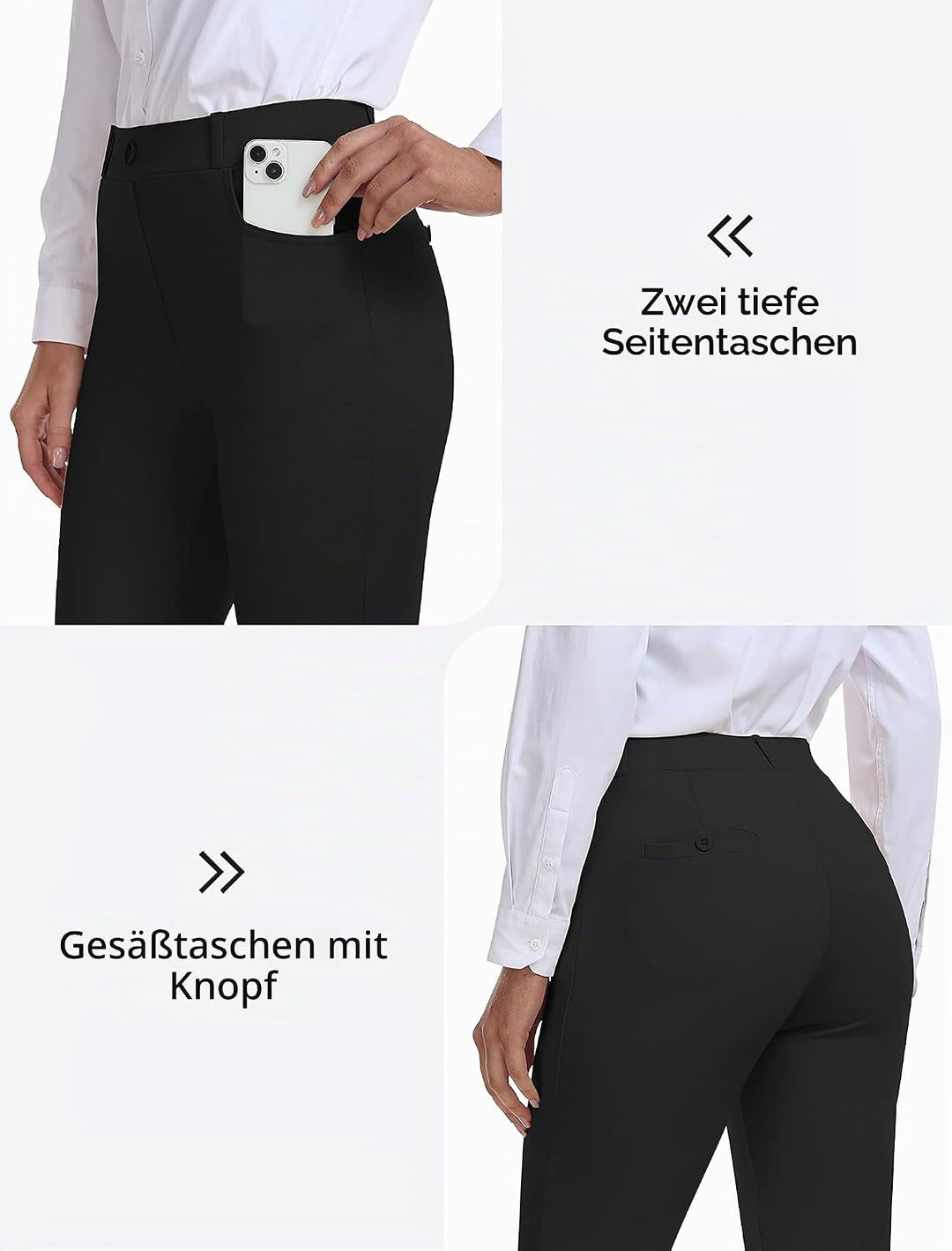 AjezMax Damen Business Hose Elegante Capri Hosen Atmungsaktiv Yoga Golfhosen Büro Anzughosen Elastis