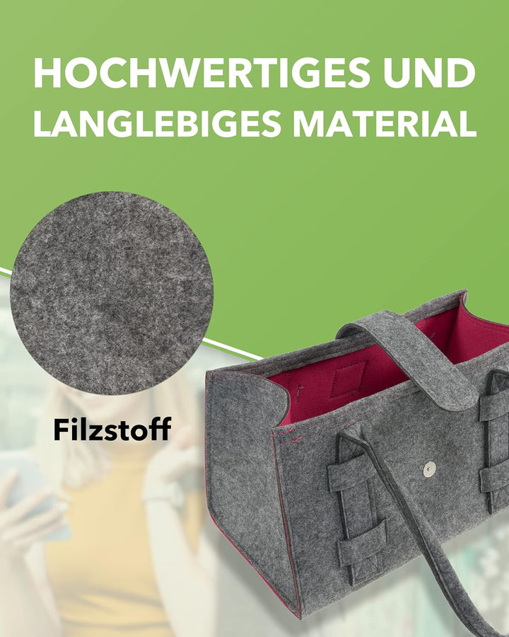 Tebewo Handtasche,Shopping Bag aus Filz, verschliessbare Einkaufs-Tasche mit Henkel, Einkaufskorb, F