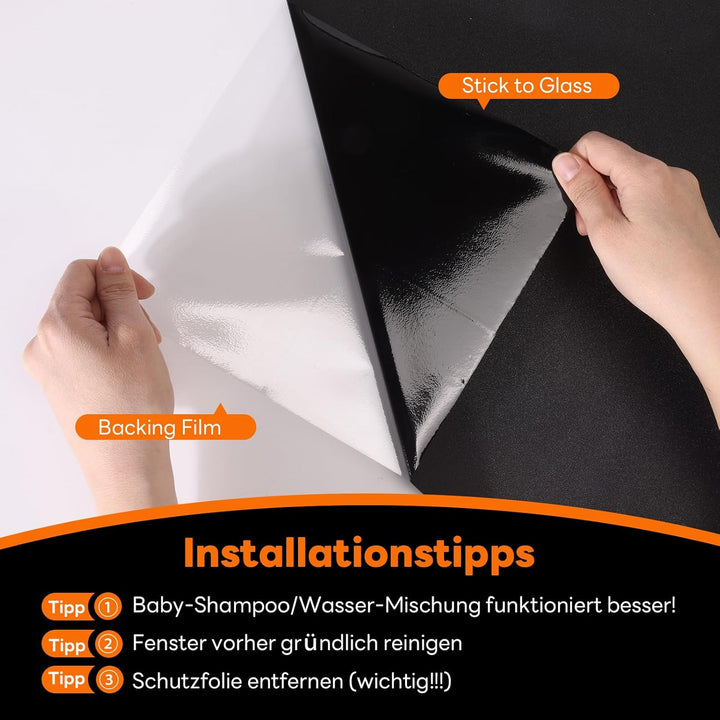 Funfox Fensterfolie Schwarz Verdunkelungsfolie Blickdicht Fenster Sonnenschutz Milchglasfolie Selbst
