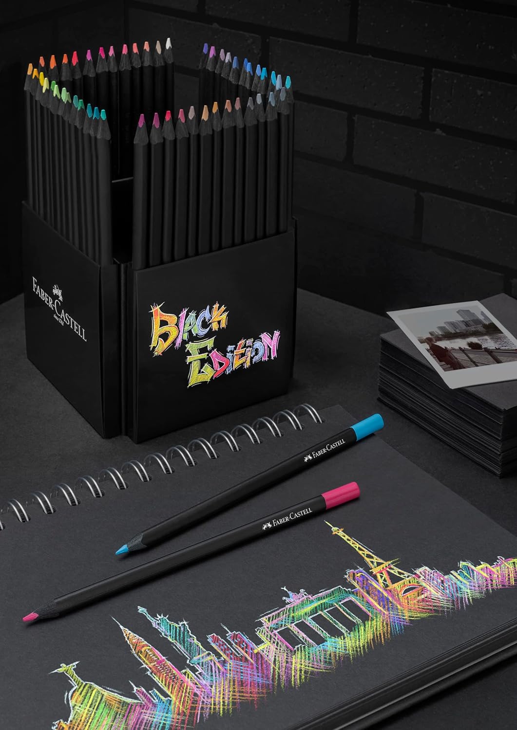 Faber-Castell 116450 - Buntstifte Blackwood, Black Edition, 50er Etui, leuchtende Farben mit weichem