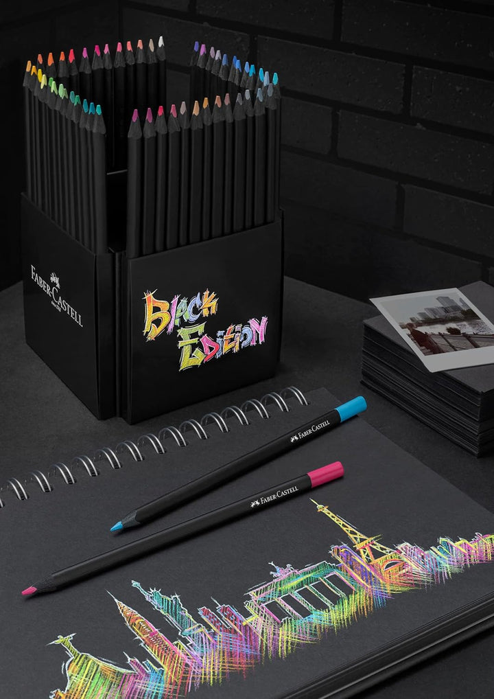 Faber-Castell 116450 - Buntstifte Blackwood, Black Edition, 50er Etui, leuchtende Farben mit weichem
