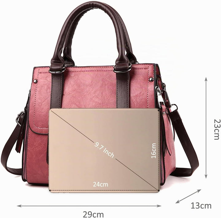 NICOLE &amp; DORIS Damen Handtasche Retro Schultertasche Henkeltasche Gross Leder Frauen Umhängetasche M