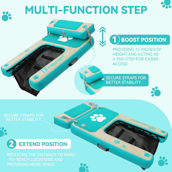 FBSPORT Hunderampe Aufblasbare Hunde Wasserrampe, Hundeboot Rampe Schwimmende Dock Leiter für Pool,