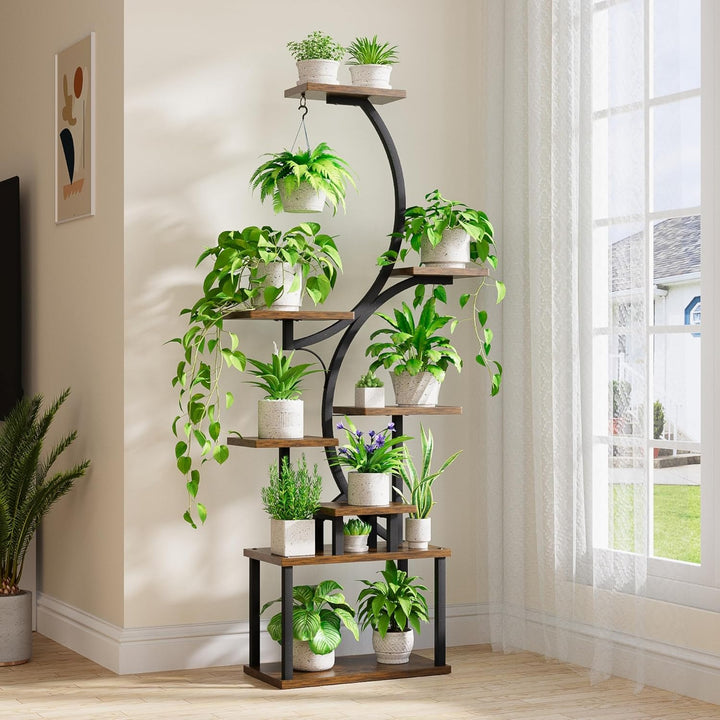 BACEKOLL 8 Ebenen Blumenständer 157cm - Metall-Holz Pflanzenregal - Innen & Aussen Blumentreppe - De