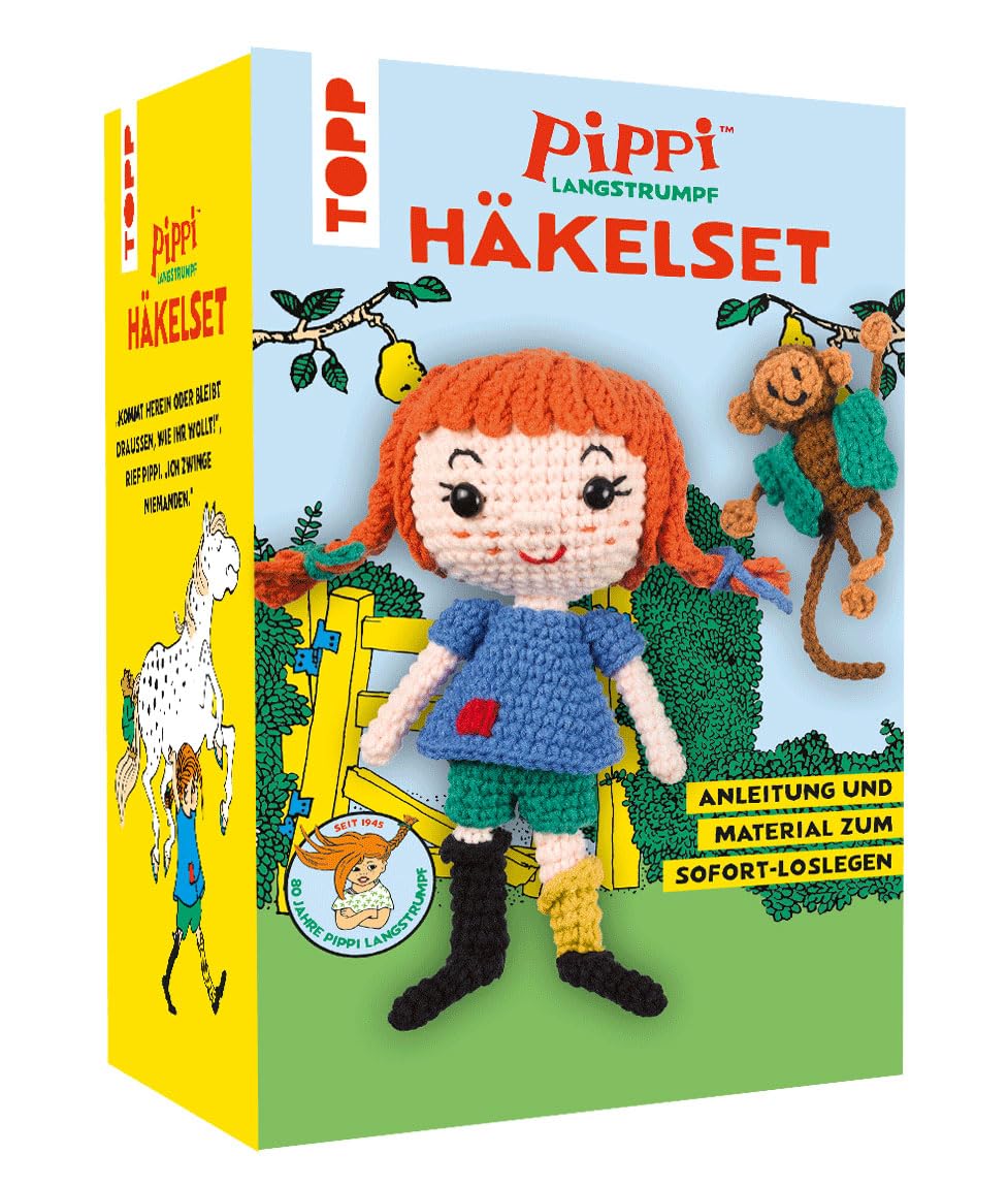 TOPP Pippi Langstrumpf - Das offizielle Häkelset zum 80. Geburtstag: Anleitung, Misch-Garn in 9 Farb