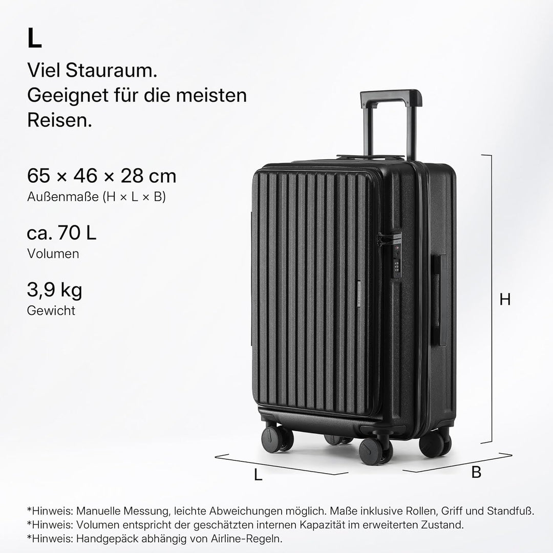 Münicase Koffer Expandierbar – Hartschalen-Trolley mit Oberseiten-Öffnung, Kompressionsgurt & extra