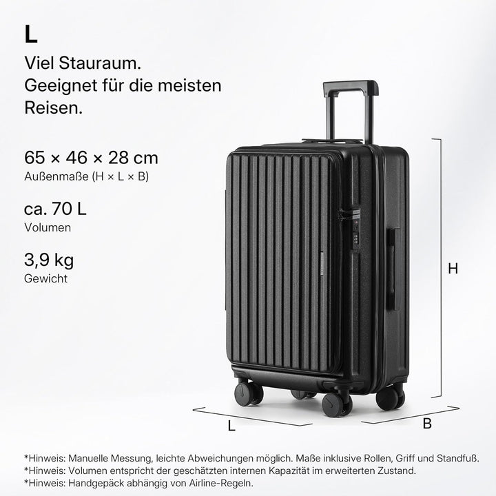 Münicase Koffer Expandierbar – Hartschalen-Trolley mit Oberseiten-Öffnung, Kompressionsgurt & extra