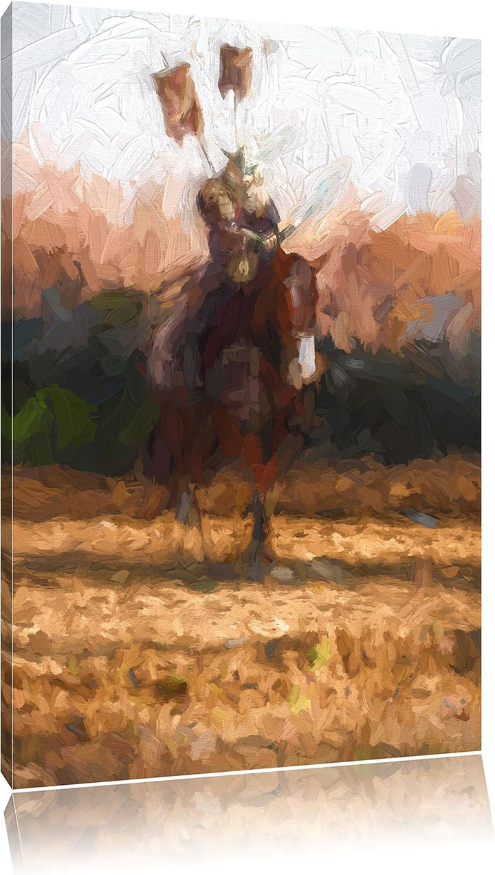 Pixxprint Samurai Krieger auf einem Pferd Kunst Pinsel Effekt, Format: 100x70 auf Leinwand, 100x70