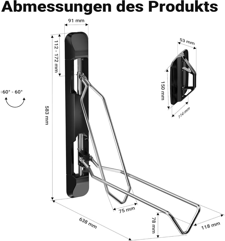Wiltec Fahrrad Wandhalterung 11,8 x 63,8 x 58,3 cm bis 35 kg, Universal Fahrradhalterung höhenverste