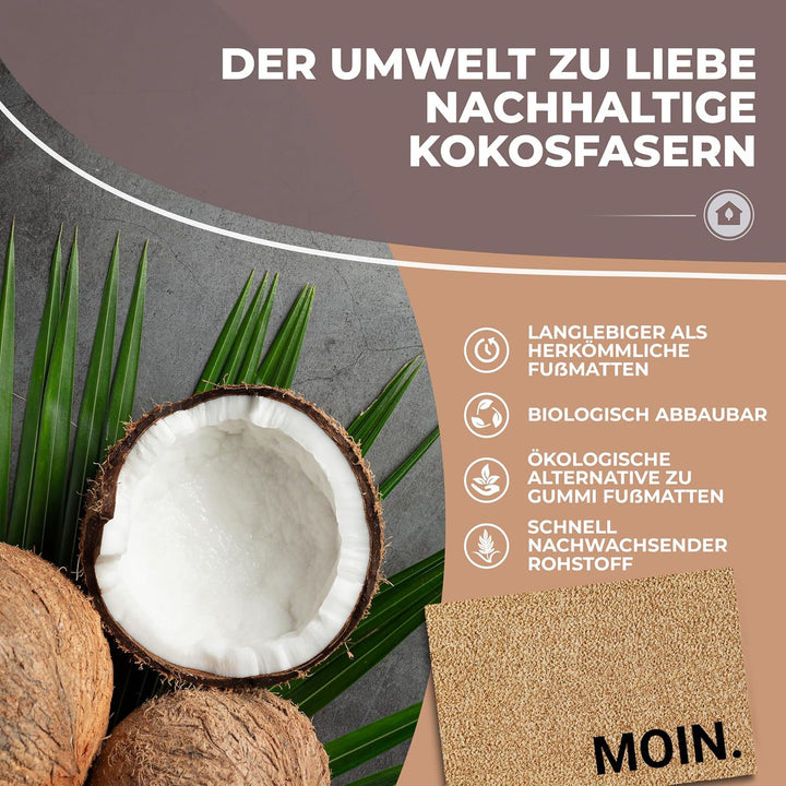 Kokos Fussmatte 60x40cm Moin I Extra strapazierfähige & rutschfeste Kokosmatte I Für den Innen- & üb