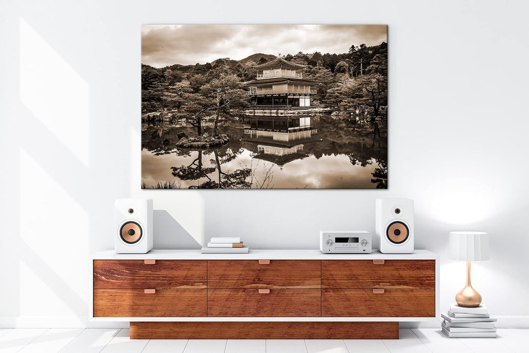 deyoli Tempel- und Gartenanlage Japans Effekt: Sepia, Format: 80x60 als Leinwandbild, Motiv fertig g
