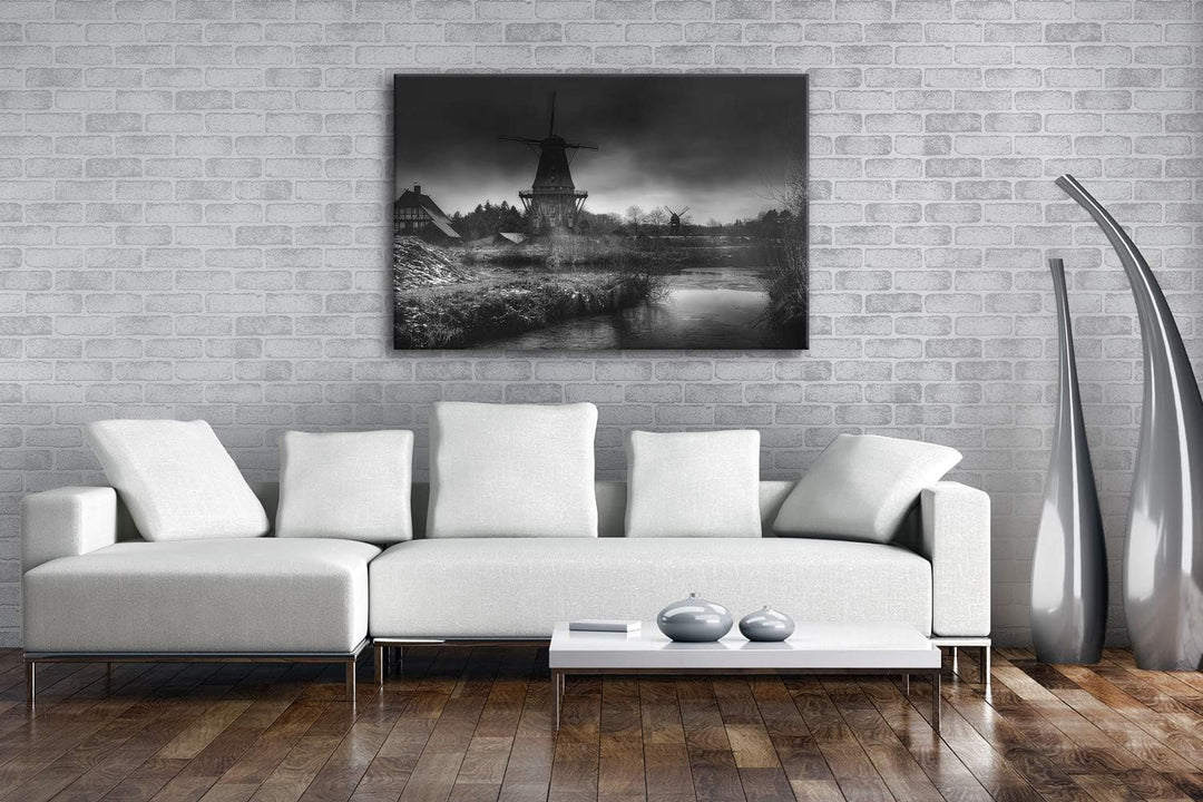 deyoli gigantische Windmühlen Format: 80x60 Effekt: Schwarz&Weiss als Leinwandbild, Motiv fertig ger
