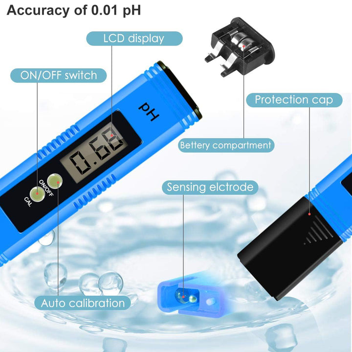 4 in 1 pH Messgerät Pool Digital, 0.01 Hohe Genauigkeit pH Wert Messgerät mit TDS Stift und LCD Hint