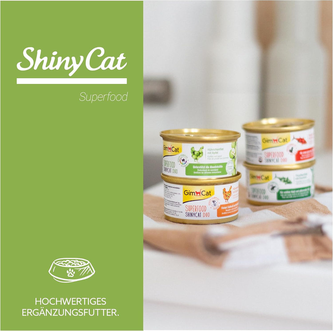 GimCat Superfood ShinyCat Duo Hühnchen mit Apfel - Katzenfutter mit saftigem Filet ohne Zuckerzusatz