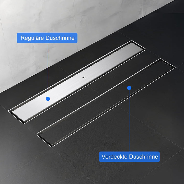 Duschrinne Befliesbar 60cm Gebürstet, 360° Siphon mit Geruchsstop und Haarsieb, 304 Edelstahl Ablauf
