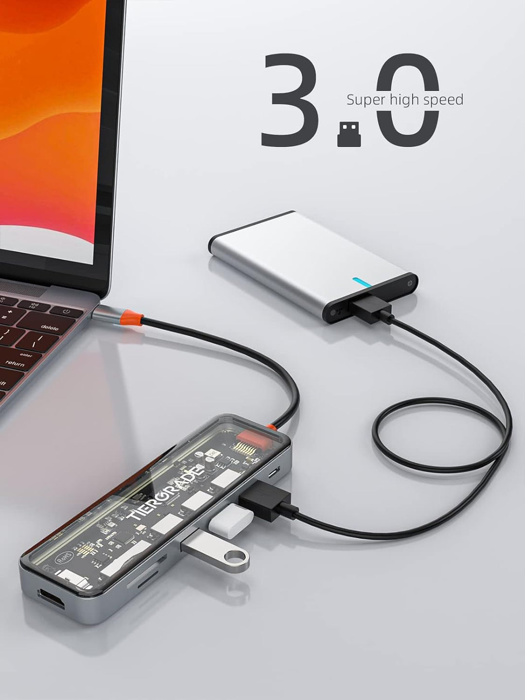 Tiergrade USB C Hub, 7 in 1 USB C auf HDMI Adapter mit 4K HDMI, 100W PD, 3 USB-A Port, TF/SD-Kartenl