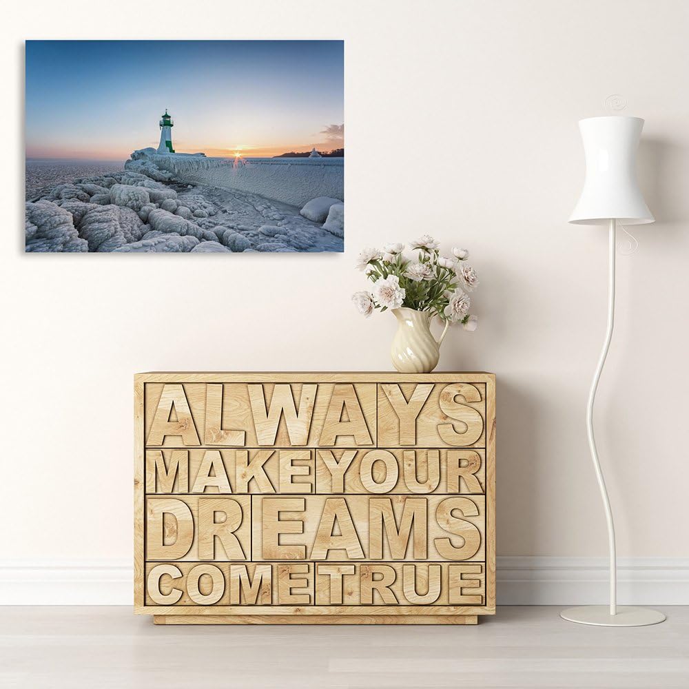 Feeby. Wandbilder - 1 Teilig- 60x80 cm - Bilder Kunstdrucke Deko Panel, LEUCHTTURM, MEER, NATUR, GRA