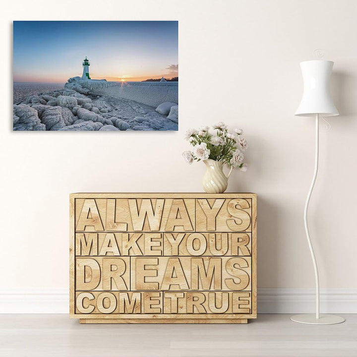 Feeby. Wandbilder - 1 Teilig- 60x80 cm - Bilder Kunstdrucke Deko Panel, LEUCHTTURM, MEER, NATUR, GRA