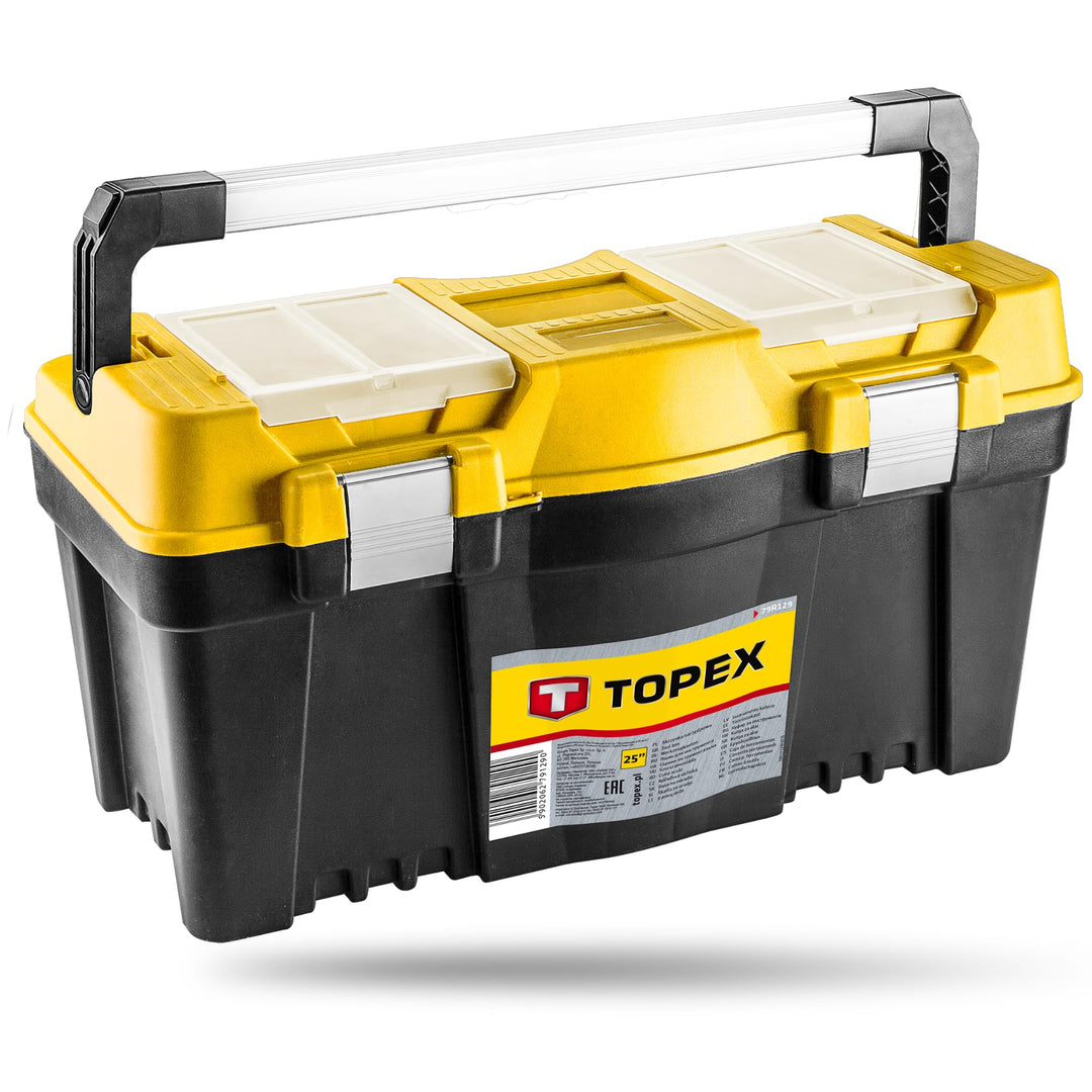 TOPEX Werkzeugkasten 25" (60 x 29 x 33 cm) Organizer, Verschliessbare Fächer, Alu-Klammern, Alugriff