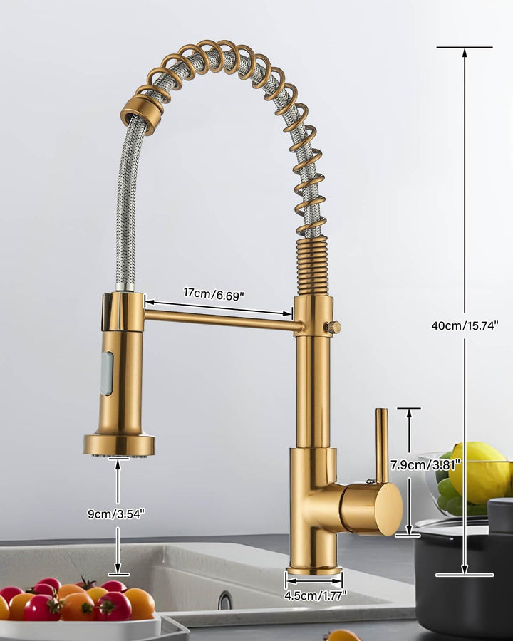 Hbronzeshower Wasserhahn Küche mit Brause ausziehbar, 360° Schwenkbar Küchenarmatur, Gold Einhebel S