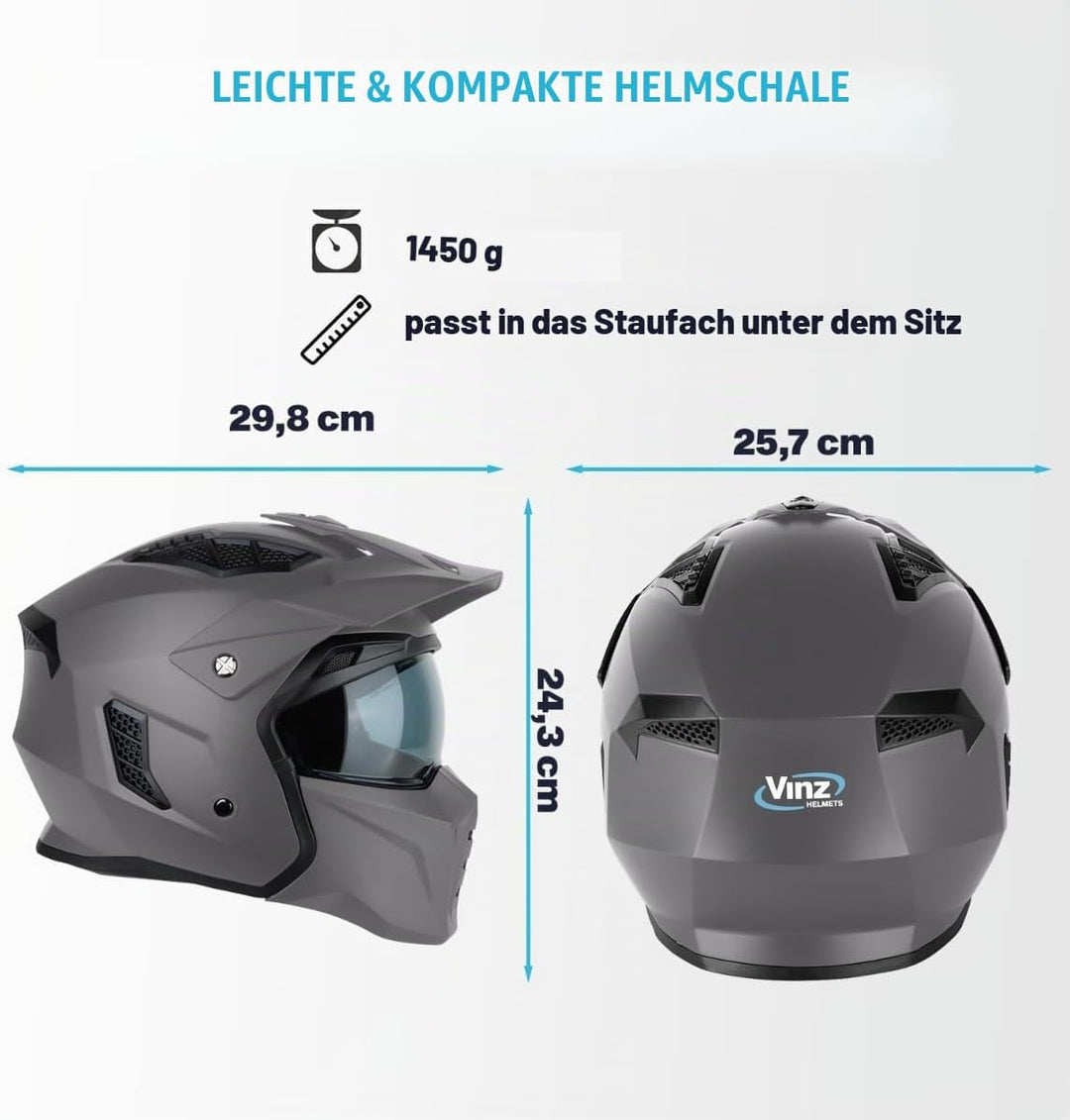 VINZ Kioto Jethelm / Streetfighter Helm | ECE 22.06 zugelassen | Rollerhelm mit Sonnenvisier / Sonne